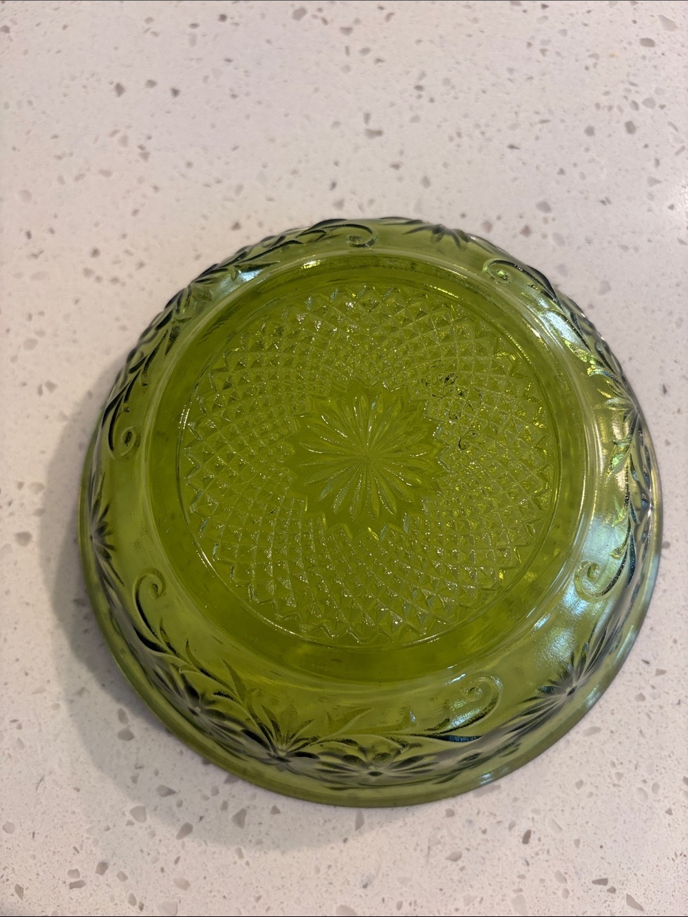 Green Glass Bowl - Vintage Style Textured Serving Bowl - Picture 2 of 5